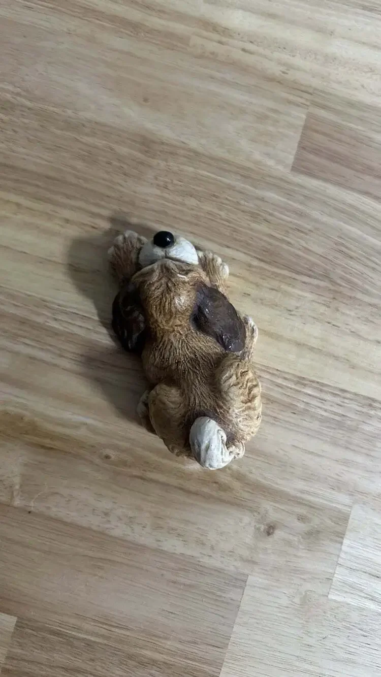 Vintage Tinker Ware Hand Painted Woodlander Dog Figurine Lying Down Porcelain